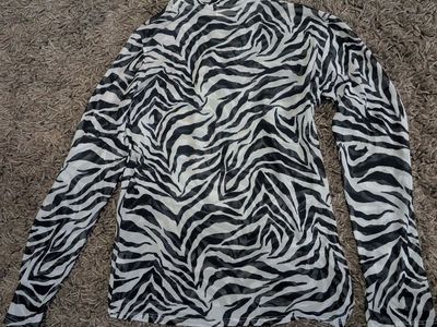 Free Kisses Zebra Print Mesh Long Sleeve Mock Neck Top - Size Medium