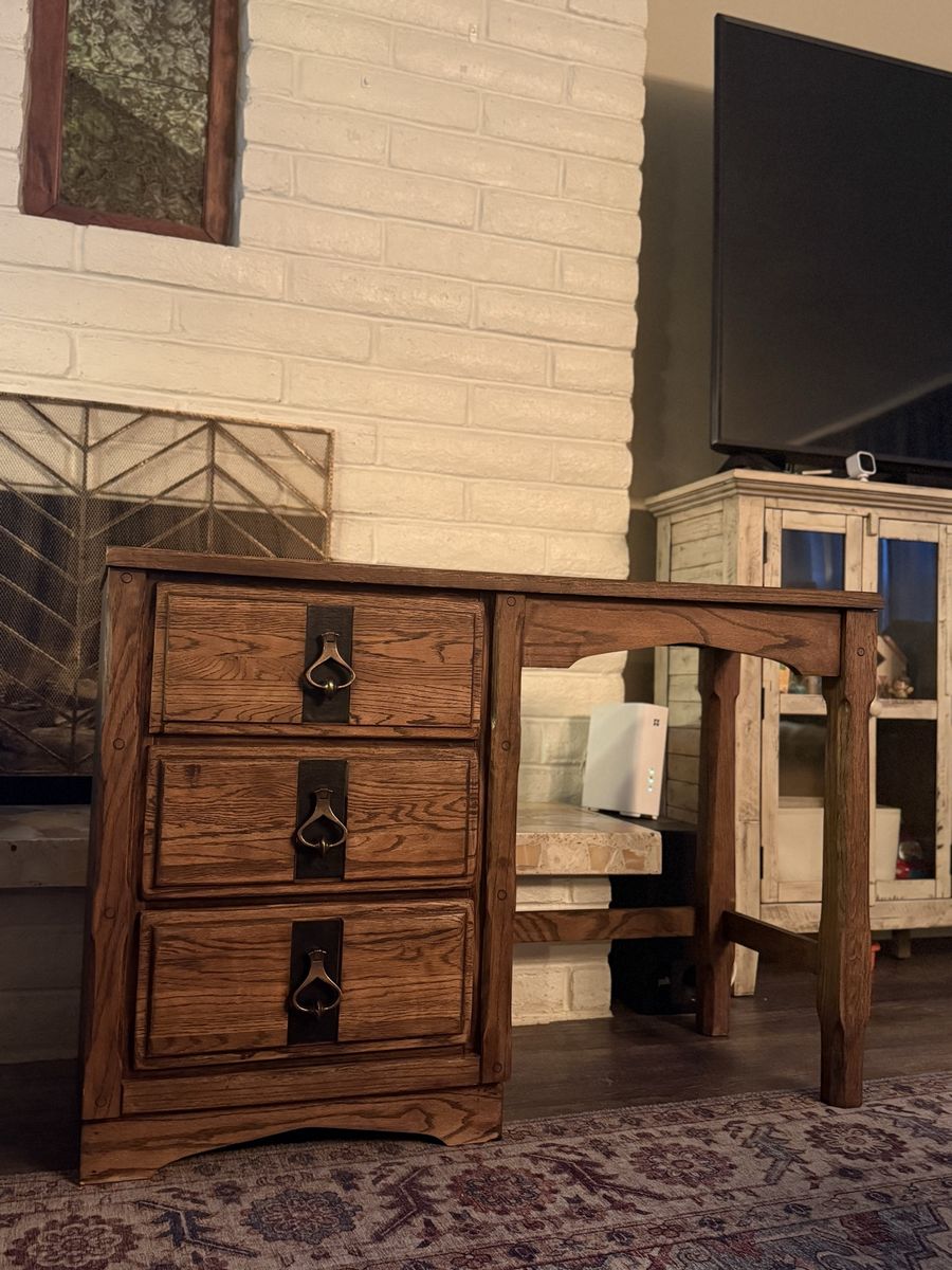 Mid-century modern Oak Wood Desk and Dresser Set
