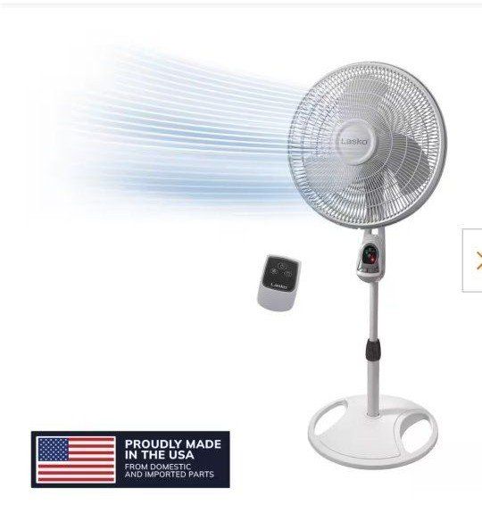 Lasko 16-inch Remote Control Pedestal Stand Fan with 3 Quiet Speeds & Auto-Off Timer
