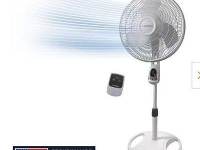 Lasko 16-inch Remote Control Pedestal Stand Fan with 3 Quiet Speeds & Auto-Off Timer