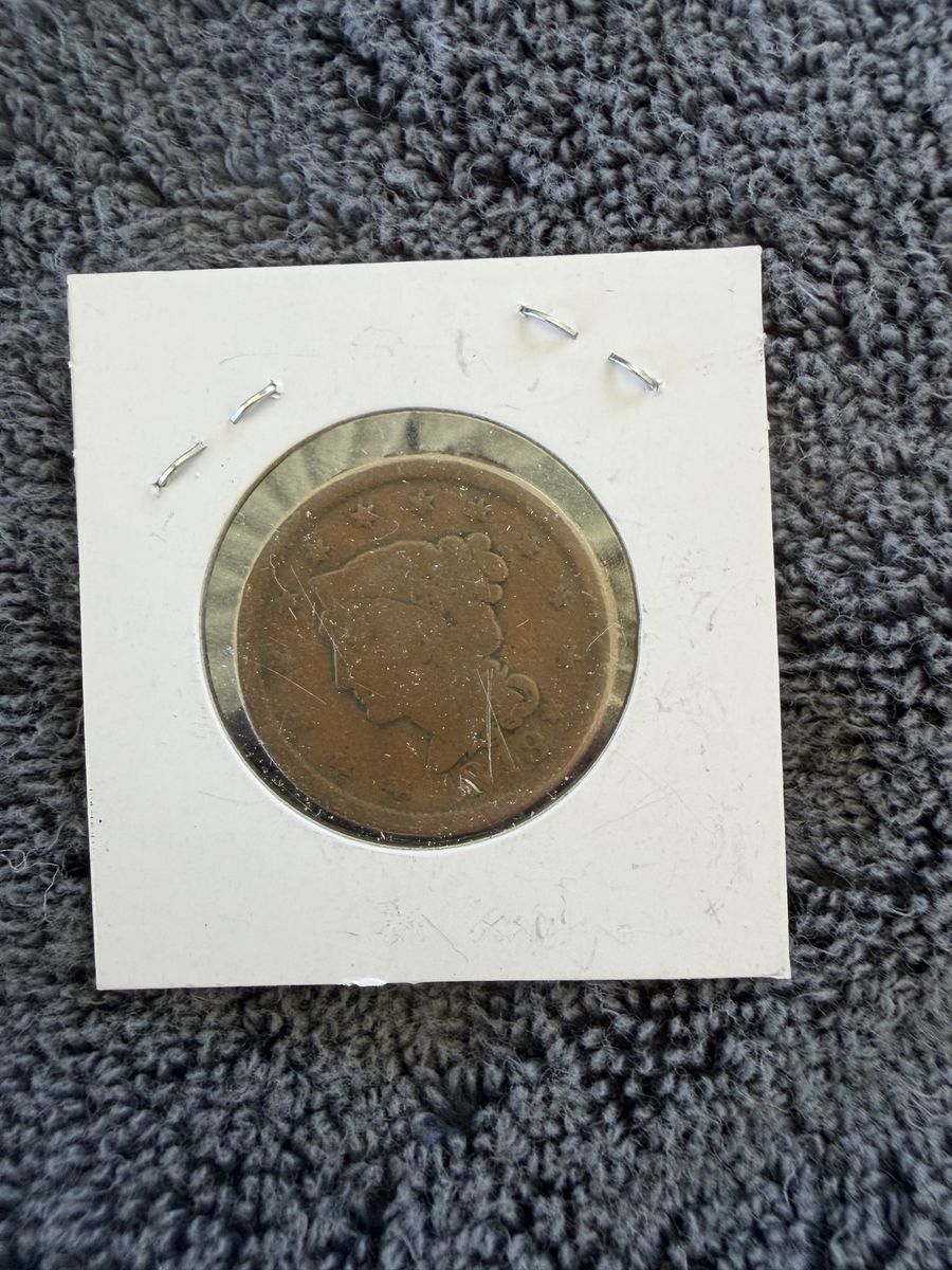 1848 US Large Cent Liberty Head Coin in Protective Holder - Collectible Copper Penny