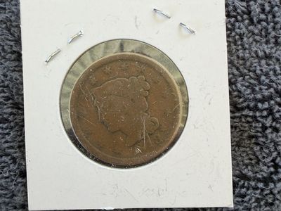 1848 US Large Cent Liberty Head Coin in Protective Holder - Collectible Copper Penny