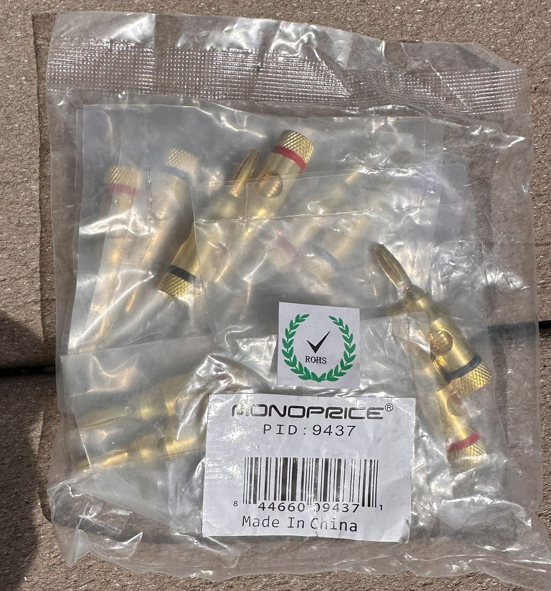 MONOPRICE 9437, Gold-Plated Speaker Banana Plugs, 5 Pairs (5blk+5red ) , NEW