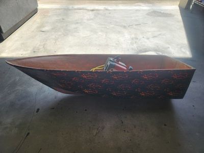 Custom Built RC Boat Hull - Unfinished Project with Outboard Motor