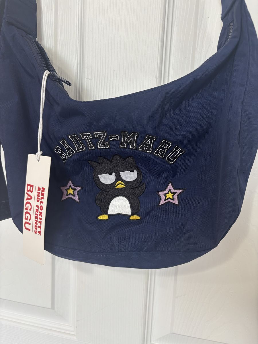 BAGGU Sanrio Badtz-Maru Embroidered Medium Nylon Crescent Bag Navy NWT