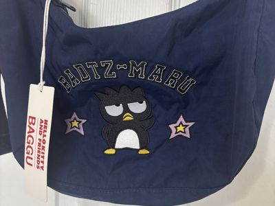 BAGGU Sanrio Badtz-Maru Embroidered Medium Nylon Crescent Bag Navy NWT