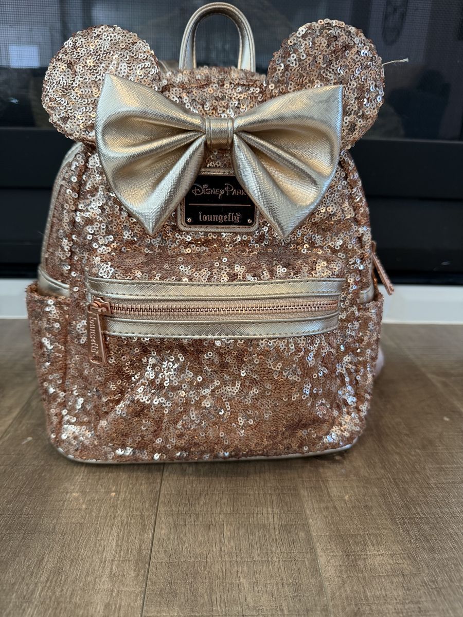 Disney Parks Loungefly Rose Gold Sequins Mini Backpack