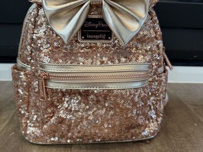 Disney Parks Loungefly Rose Gold Sequins Mini Backpack