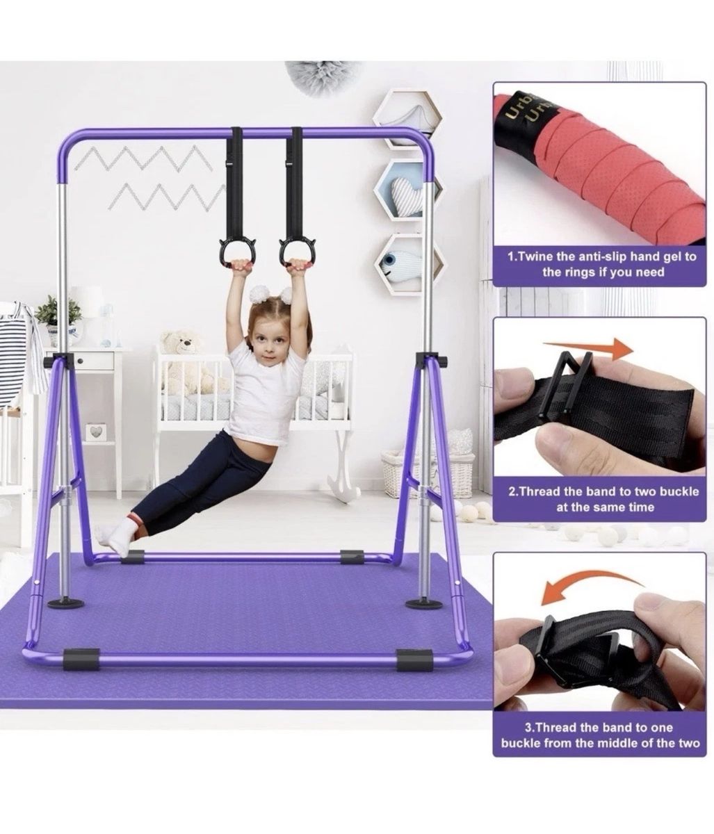 RINREA Gymnastic Bars for Kids with Adjustable Height, Purple Mat
