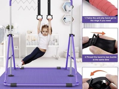 RINREA Gymnastic Bars for Kids with Adjustable Height, Purple Mat