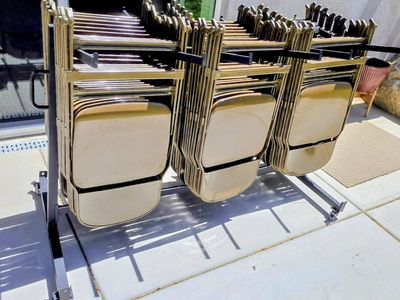 30 Metal Folding Chairs + Rolling Storage Rack & Cover
