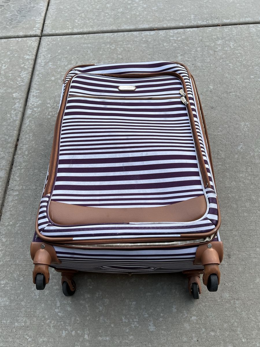 Large Spinner Wheel Luggage - White & Purple Stripe