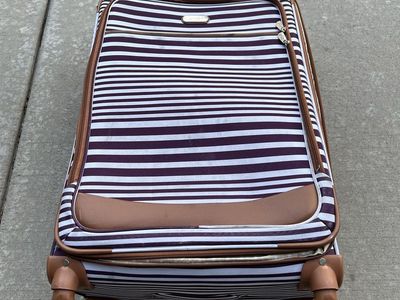 Large Spinner Wheel Luggage - White & Purple Stripe