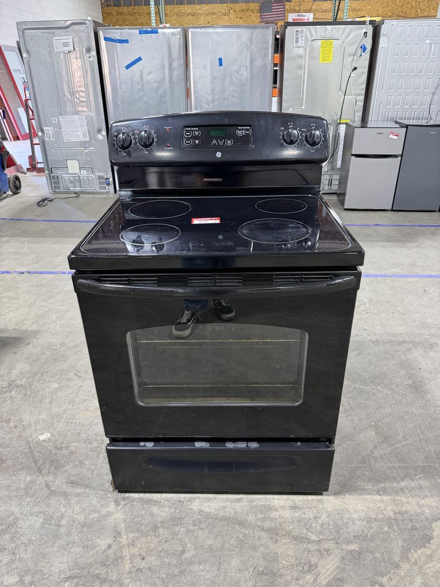GE Electric Range Stove 30" Black Freestanding Glass Top Oven