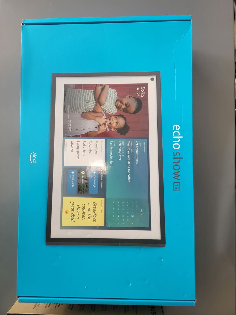 Amazon Echo Show 15 Smart Display Speaker 1st Gen w/ Remote, Power Adapter, Sanus Extension Cord, and Sanus Tilt Stand