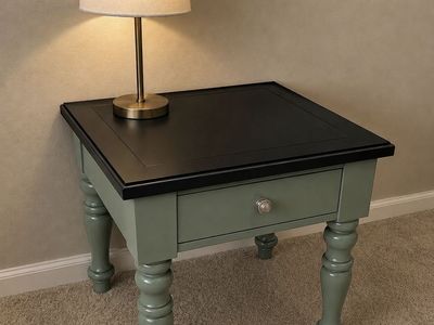 Sage Green and Black Wooden End Table with Drawer