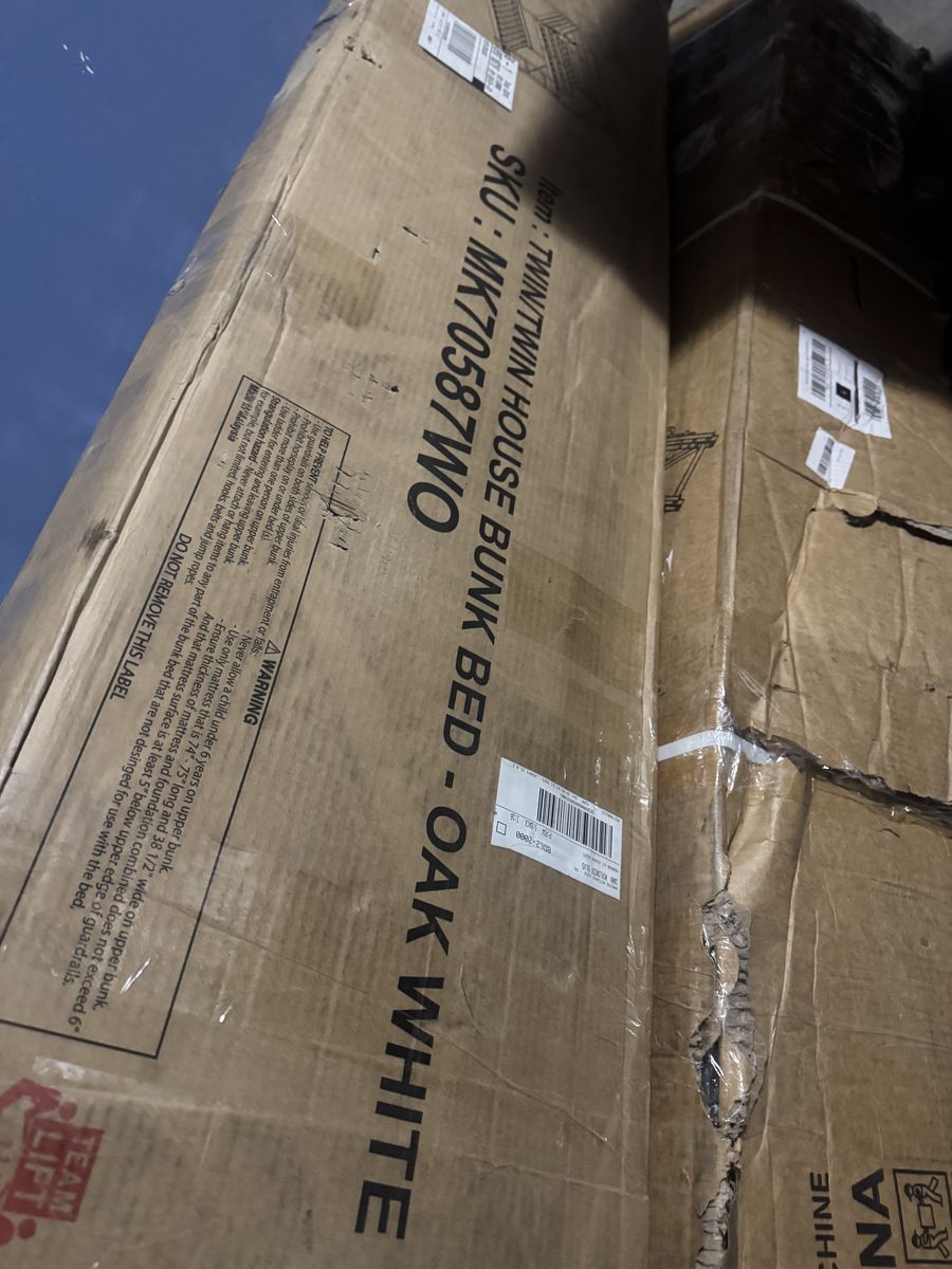 Twin/Twin House Bunk Bed - Oak White