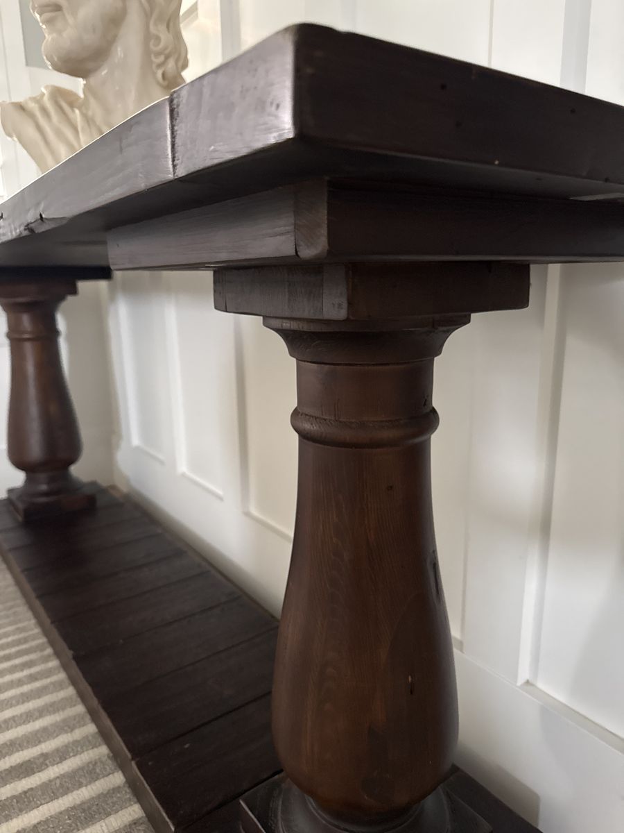 Dark Wood Console Table - Elegant Carved Legs & Lower Shelf from restoration hardware