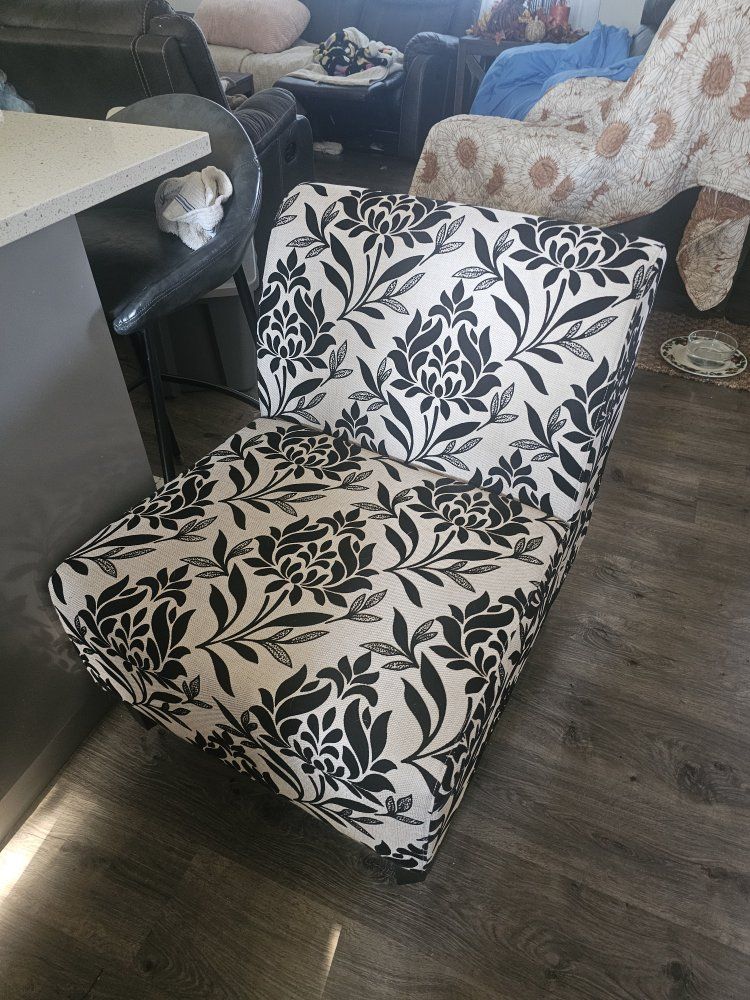 Black and White Floral Armless Accent Chair