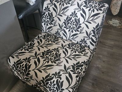 Black and White Floral Armless Accent Chair