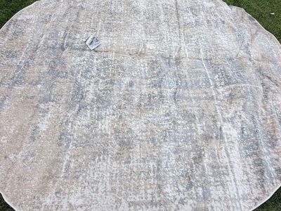 New. 10’ Large Round Area Rug Neutral Beige Blue Distressed Pattern
