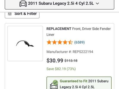Replacement Front Driver Side Fender Liner for 2011 Subaru Legacy REPS222194