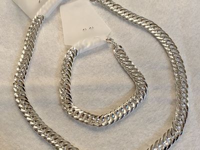 NEW! Chic Silver-Tone Cuban Chain Necklace & Bracelet Set - So Beautiful - C PIX