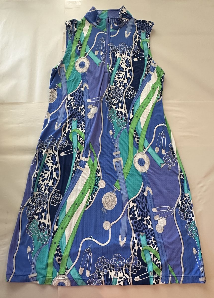 Gotttex Lifestyle Women’s S Blue Green Abstract Print Sleeveless Zip Dress