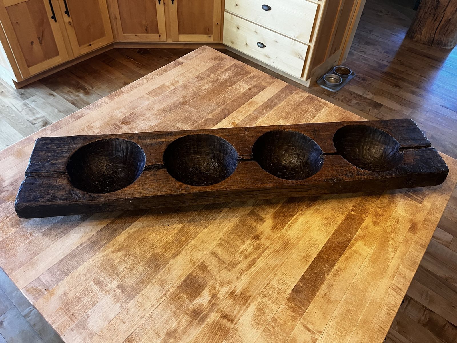 Large 38” Vintage Hand-Carved Wood Centerpiece – Rustic Farmhouse Decor