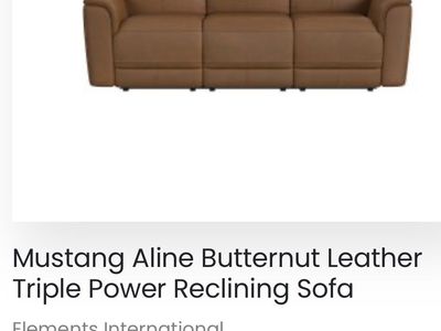 Elements International Mustang Aline Butternut Leather Triple Power Reclining Sofa