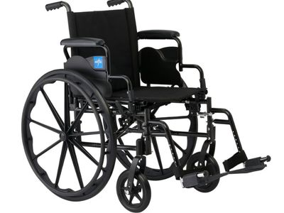 Medline 20” Foldable K4 Wheelchair with Swing-Back Desk-Length Arms & Swing-Away Footrests, 300 lbs. Capacity, Transport Chair f