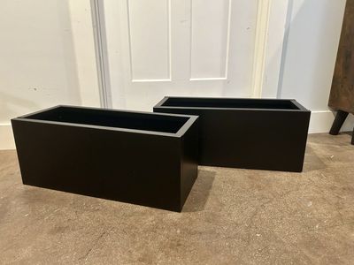 New Black Metal Rectangular Planter Boxes Set of 2