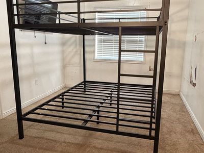 Black Metal Queen Over Queen Bunk Bed Frame with Ladder