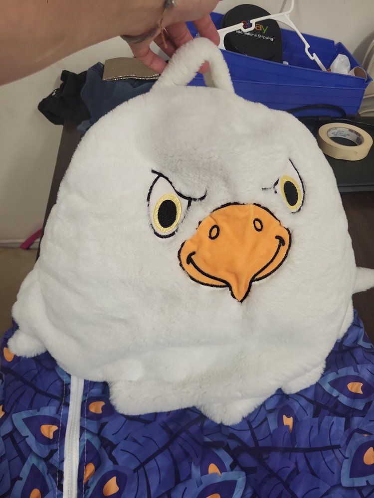 Novelty Animal Sleeping Bag with Eagle Hood and Blue Leaf Pattern