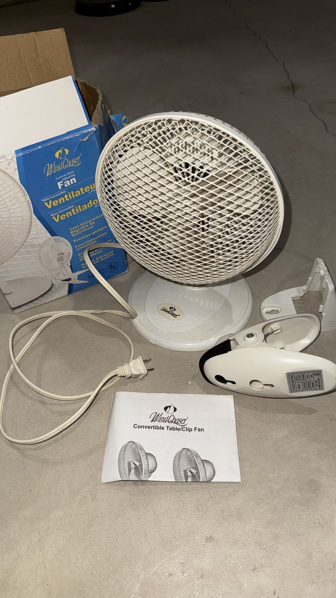 WindChaser Convertible Table and Clip Fan White Used