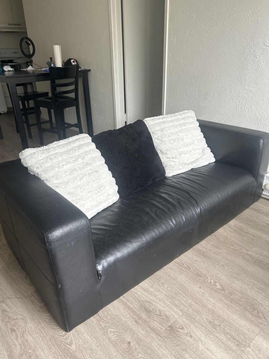 black leather couch