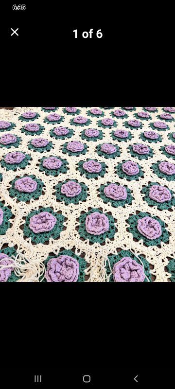 Like New 60x60” Purple Flower Square Afghan