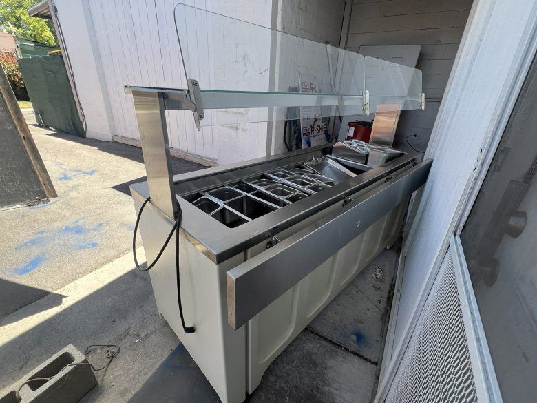 Used Cold Food Prep/Buffet Table with Sneeze Guard - Stainless Steel