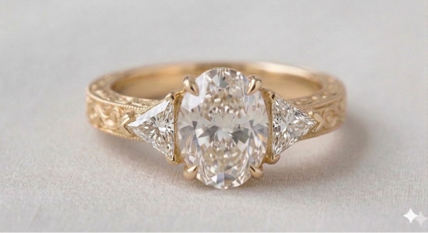 Exquisite Oval & Trillion Engagement Ring