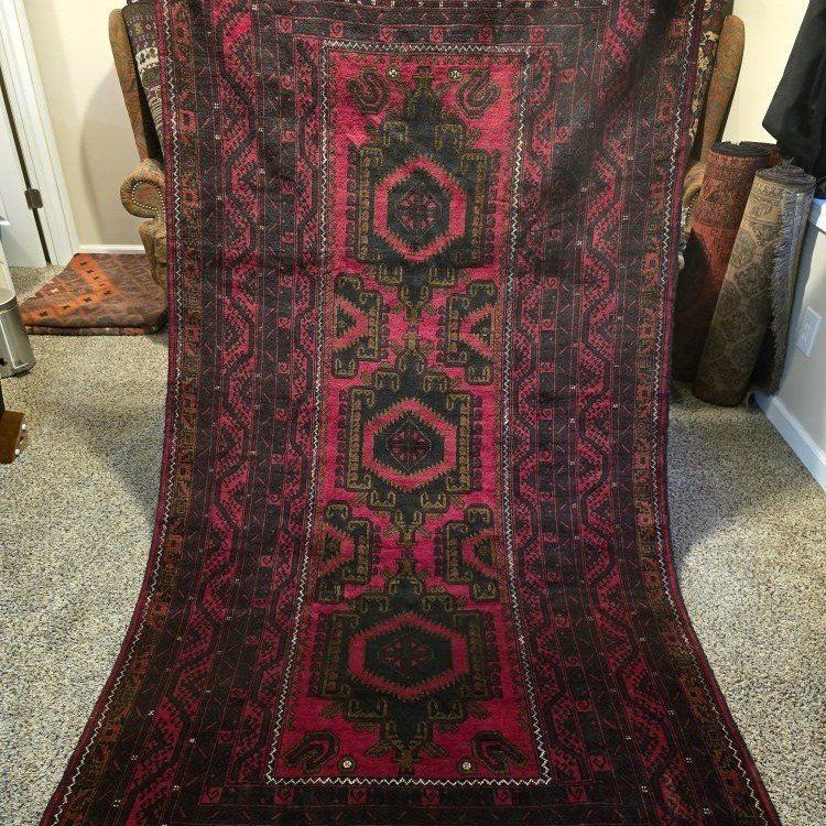 Afghan Baluchi Wool Rug, Deep Red, Size ~8' x 4'