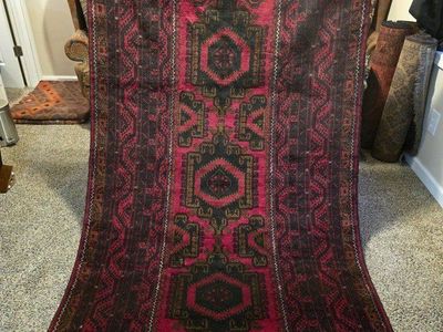 Afghan Baluchi Wool Rug, Deep Red, Size ~8' x 4'