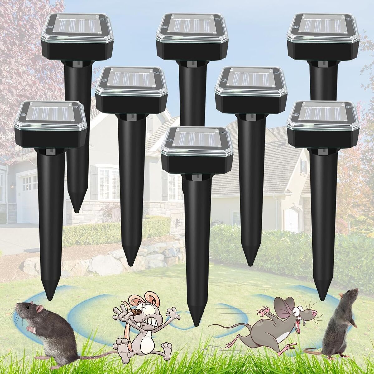 NEW 8 Pack Ultrasonic Mole Repellent,Solar Powered Gopher Mole Repellent Stakes for Chipmunks,Snake,Gophers,Voles