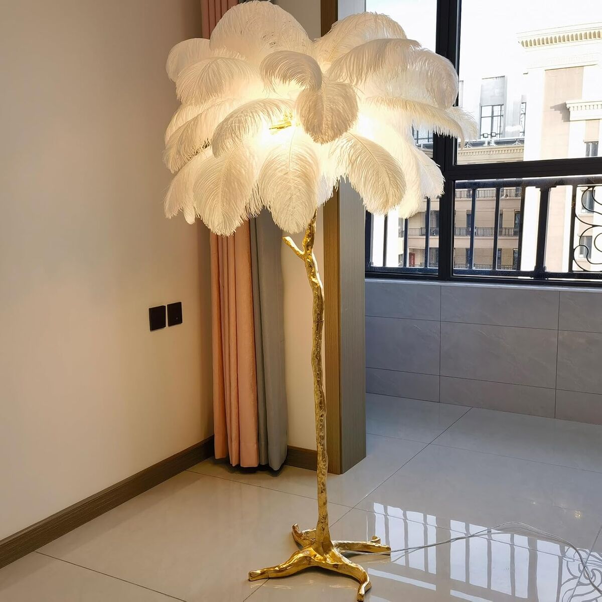 Ostrich Feather Floor Lamp White