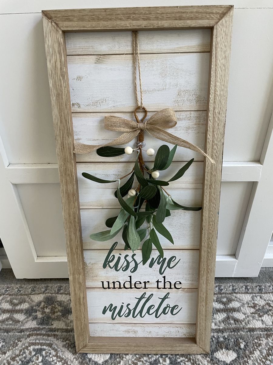10x23” kiss me under the mistletoe Christmas rustic farmhouse wall decor