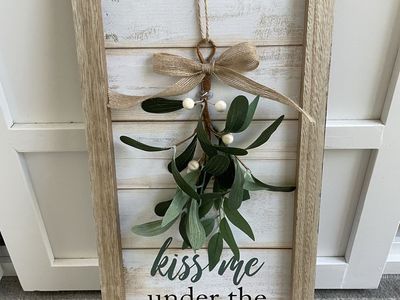 10x23” kiss me under the mistletoe Christmas rustic farmhouse wall decor