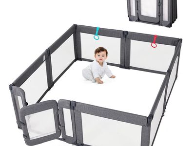NEW Baby Playpen with Door, Foldable Adjustable Play Pen for Babies and Toddlers, Light Grey