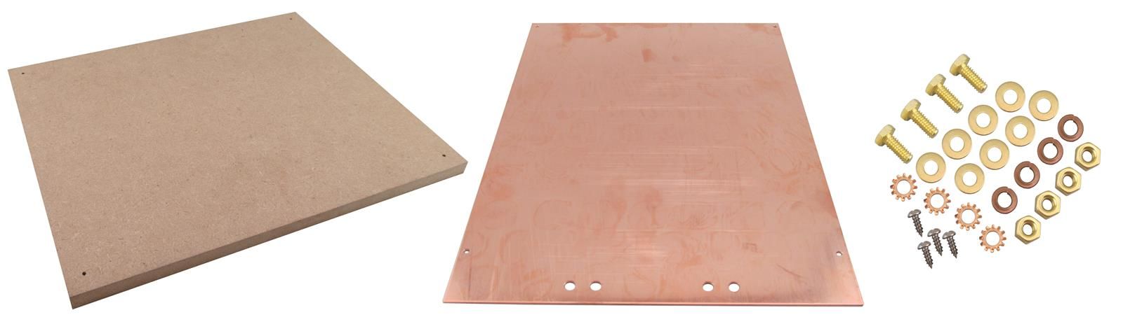Grounding Plate Kit: MDF Board, Copper Plate, Screws, Washers, Nuts