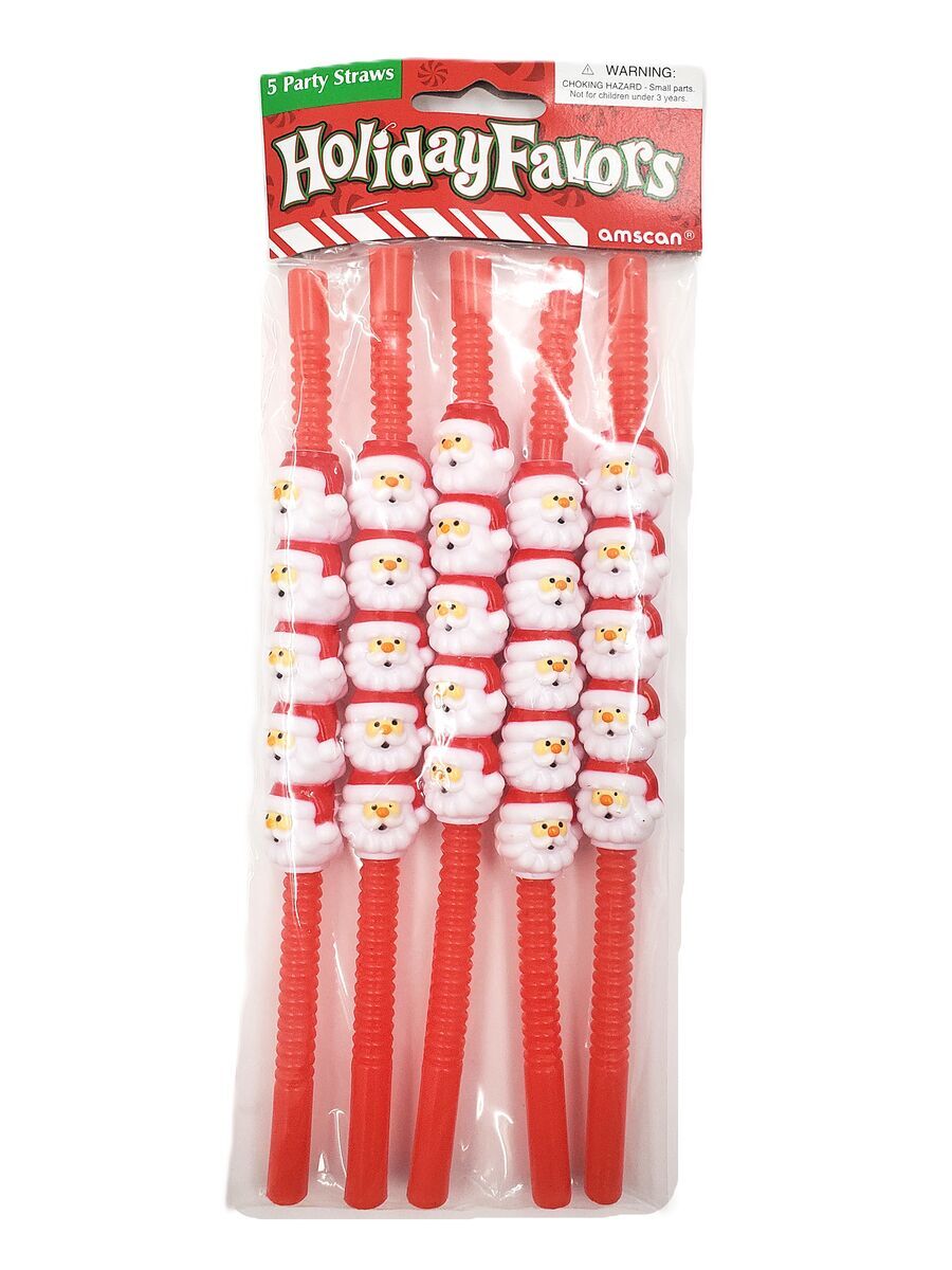 Vintage “Amscan – Holiday Favors” Santa Claus Straws – Set of 5 – NEW