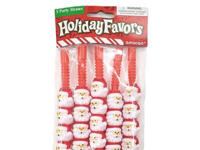 Vintage “Amscan – Holiday Favors” Santa Claus Straws – Set of 5 – NEW