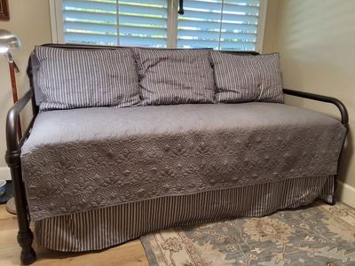 Daybed Frame with Quilted Cover & Skirt - Metal, Dark Bronze Finish, Includes Slats